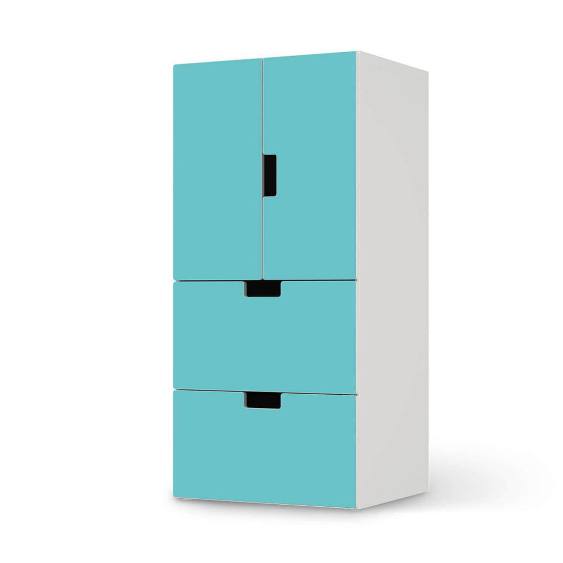 Möbelfolie Türkisgrün Light - IKEA Stuva kombiniert - 2 Schubladen und 2 kleine Türen  - weiss