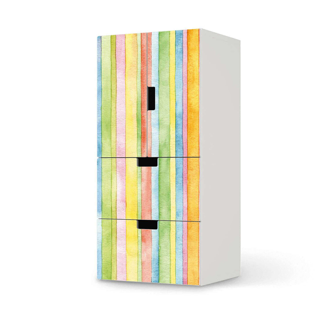 Möbelfolie Watercolor Stripes - IKEA Stuva kombiniert - 2 Schubladen und 2 kleine Türen  - weiss
