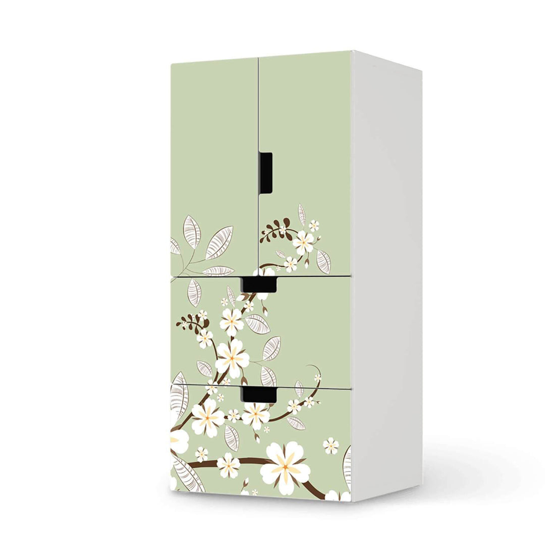 Möbelfolie White Blossoms - IKEA Stuva kombiniert - 2 Schubladen und 2 kleine Türen  - weiss
