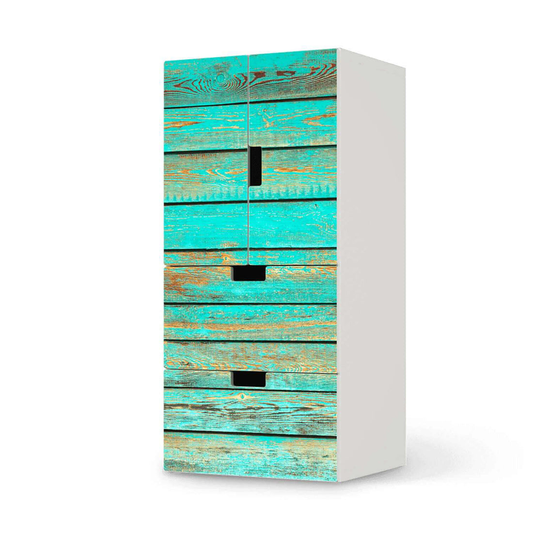 Möbelfolie Wooden Aqua - IKEA Stuva kombiniert - 2 Schubladen und 2 kleine Türen  - weiss
