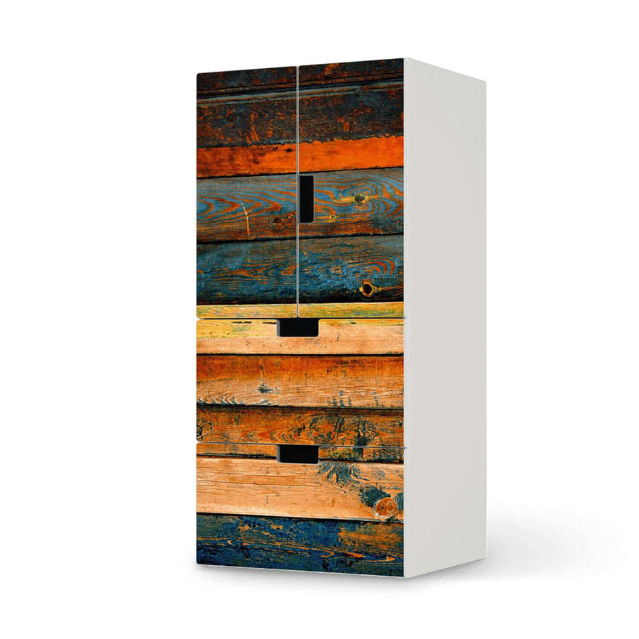 Möbelfolie Wooden - IKEA Stuva kombiniert - 2 Schubladen und 2 kleine Türen  - weiss