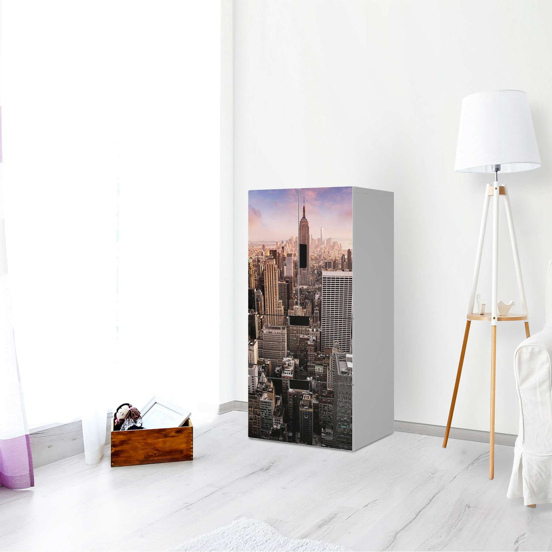 Möbelfolie Big Apple - IKEA Stuva kombiniert - 2 Schubladen und 2 kleine Türen - Wohnzimmer