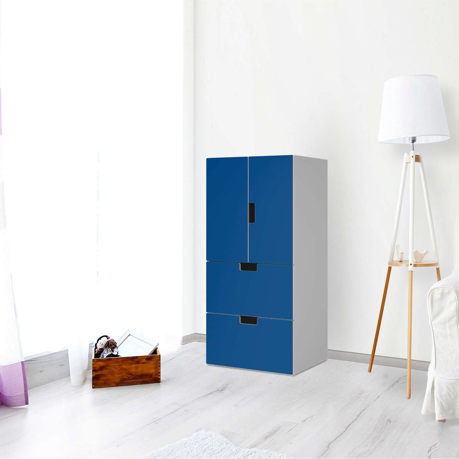 Möbelfolie Blau Dark - IKEA Stuva kombiniert - 2 Schubladen und 2 kleine Türen - Wohnzimmer