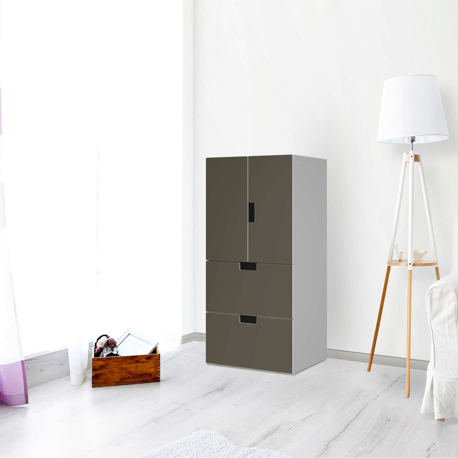 Möbelfolie Braungrau Dark - IKEA Stuva kombiniert - 2 Schubladen und 2 kleine Türen - Wohnzimmer