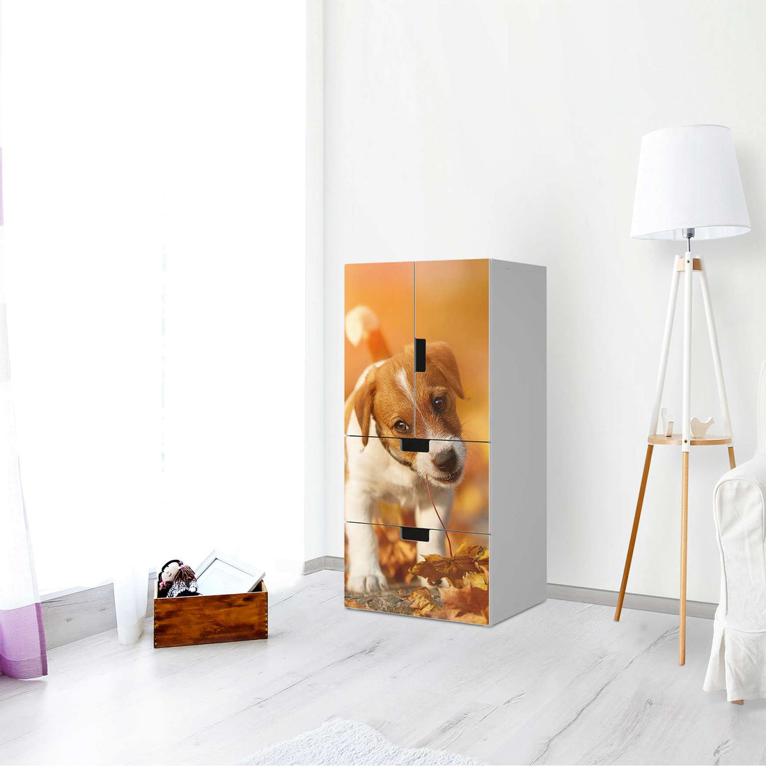 Möbelfolie Jack the Puppy - IKEA Stuva kombiniert - 2 Schubladen und 2 kleine Türen - Wohnzimmer