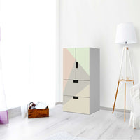 Möbelfolie Pastell Geometrik - IKEA Stuva kombiniert - 2 Schubladen und 2 kleine Türen - Wohnzimmer