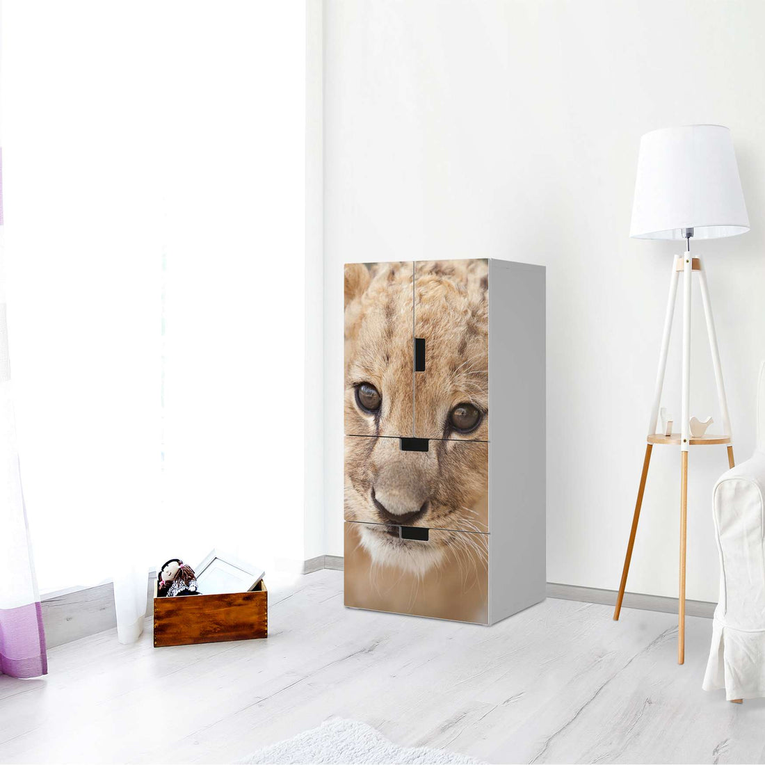 Möbelfolie Simba - IKEA Stuva kombiniert - 2 Schubladen und 2 kleine Türen - Wohnzimmer