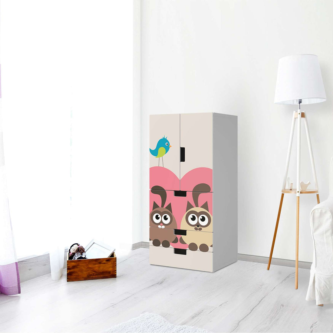 Möbelfolie Cats Heart - IKEA Stuva kombiniert - 3 Schubladen und 2 kleine Türen - Kinderzimmer