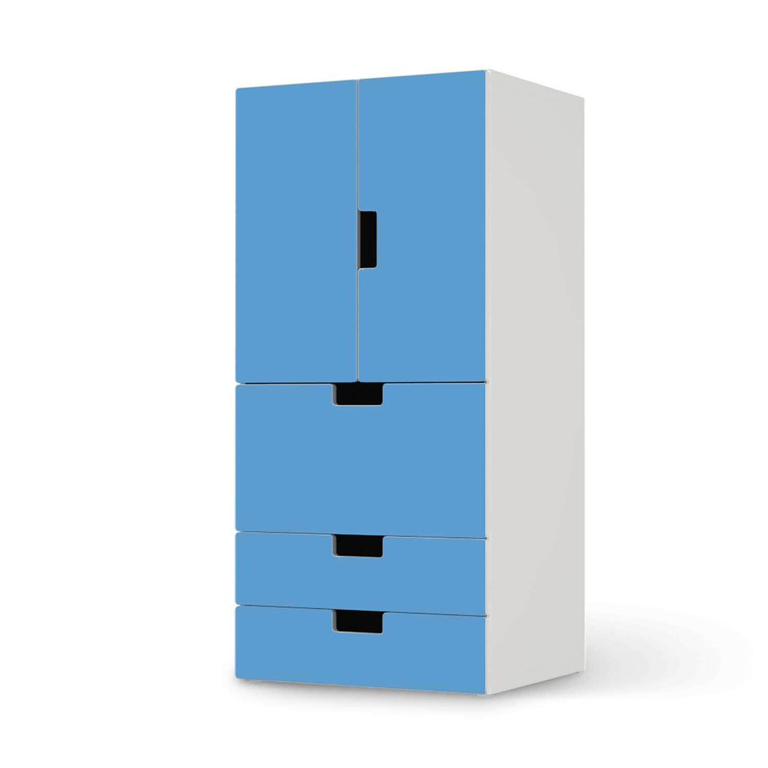 Möbelfolie Blau Light - IKEA Stuva kombiniert - 3 Schubladen und 2 kleine Türen  - weiss