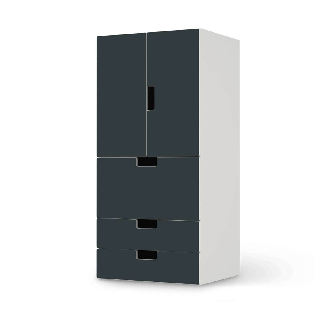 Möbelfolie Blaugrau Dark - IKEA Stuva kombiniert - 3 Schubladen und 2 kleine Türen  - weiss