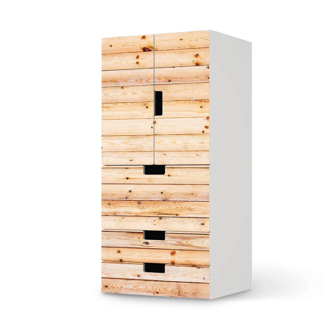 Möbelfolie Bright Planks - IKEA Stuva kombiniert - 3 Schubladen und 2 kleine Türen  - weiss
