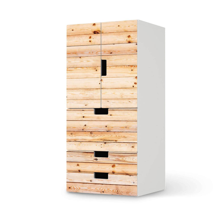 Möbelfolie Bright Planks - IKEA Stuva kombiniert - 3 Schubladen und 2 kleine Türen  - weiss
