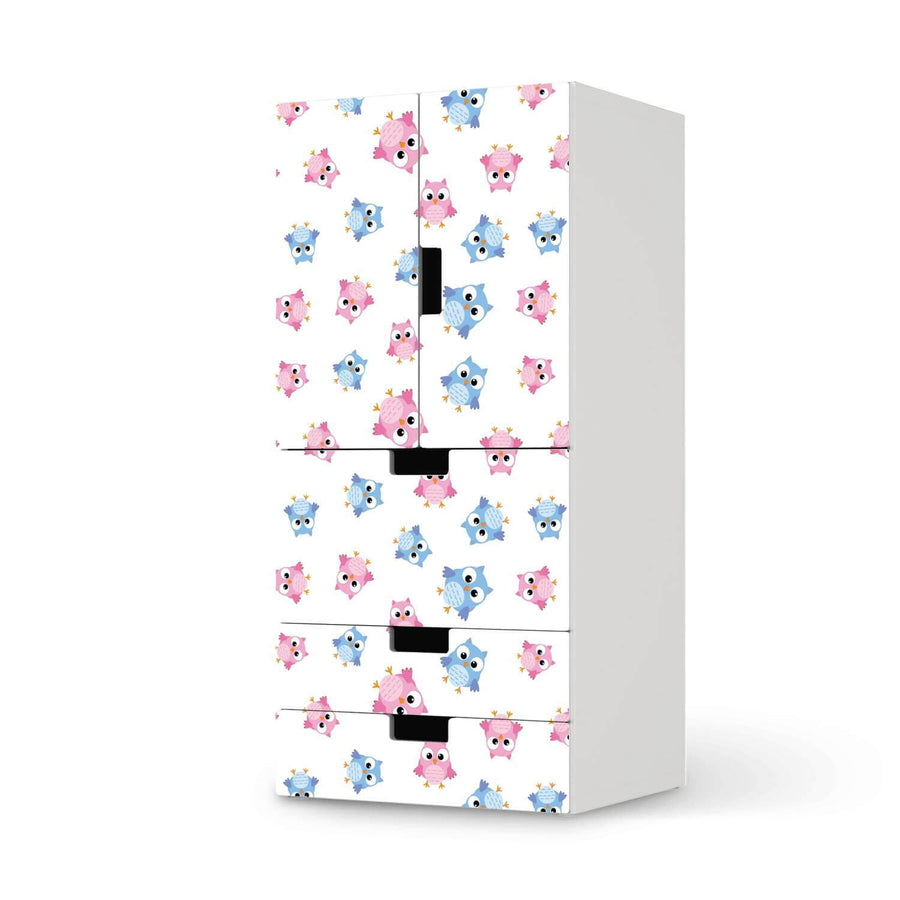 Möbelfolie Eulenparty - IKEA Stuva kombiniert - 3 Schubladen und 2 kleine Türen  - weiss