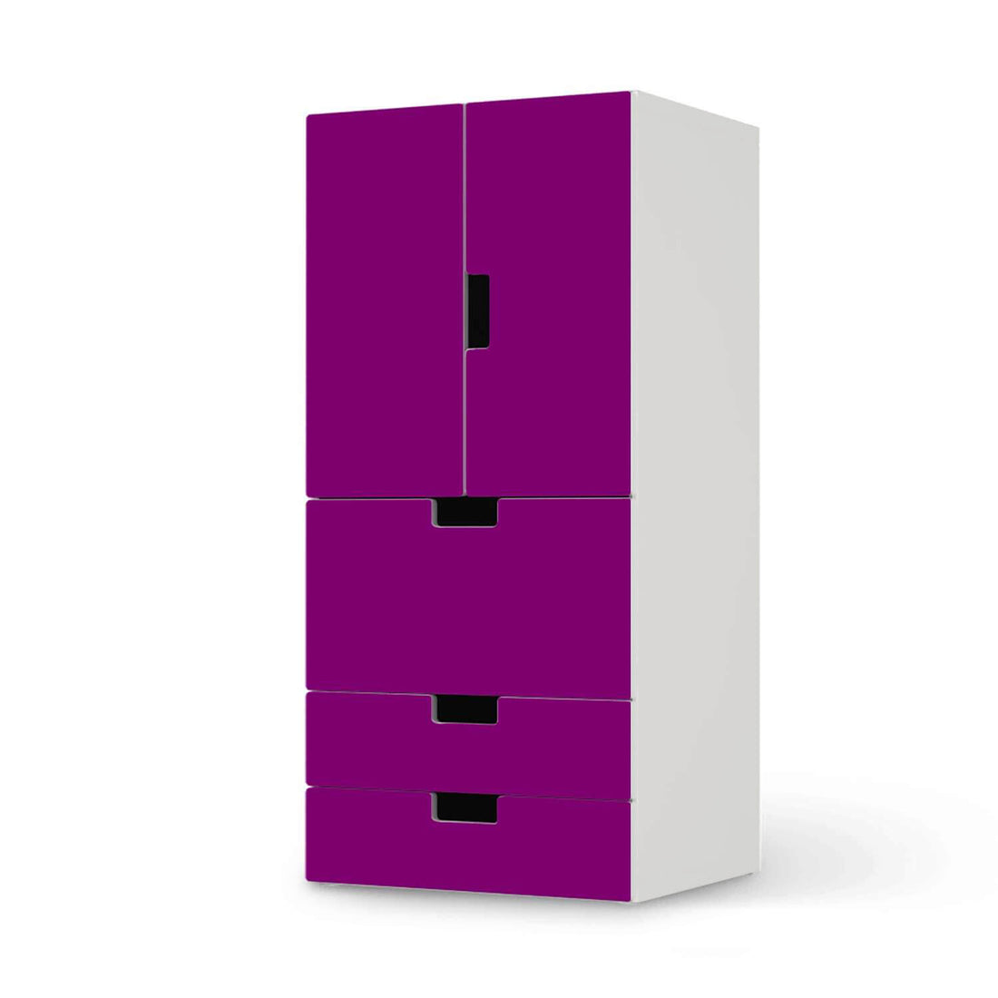Möbelfolie Flieder Dark - IKEA Stuva kombiniert - 3 Schubladen und 2 kleine Türen  - weiss