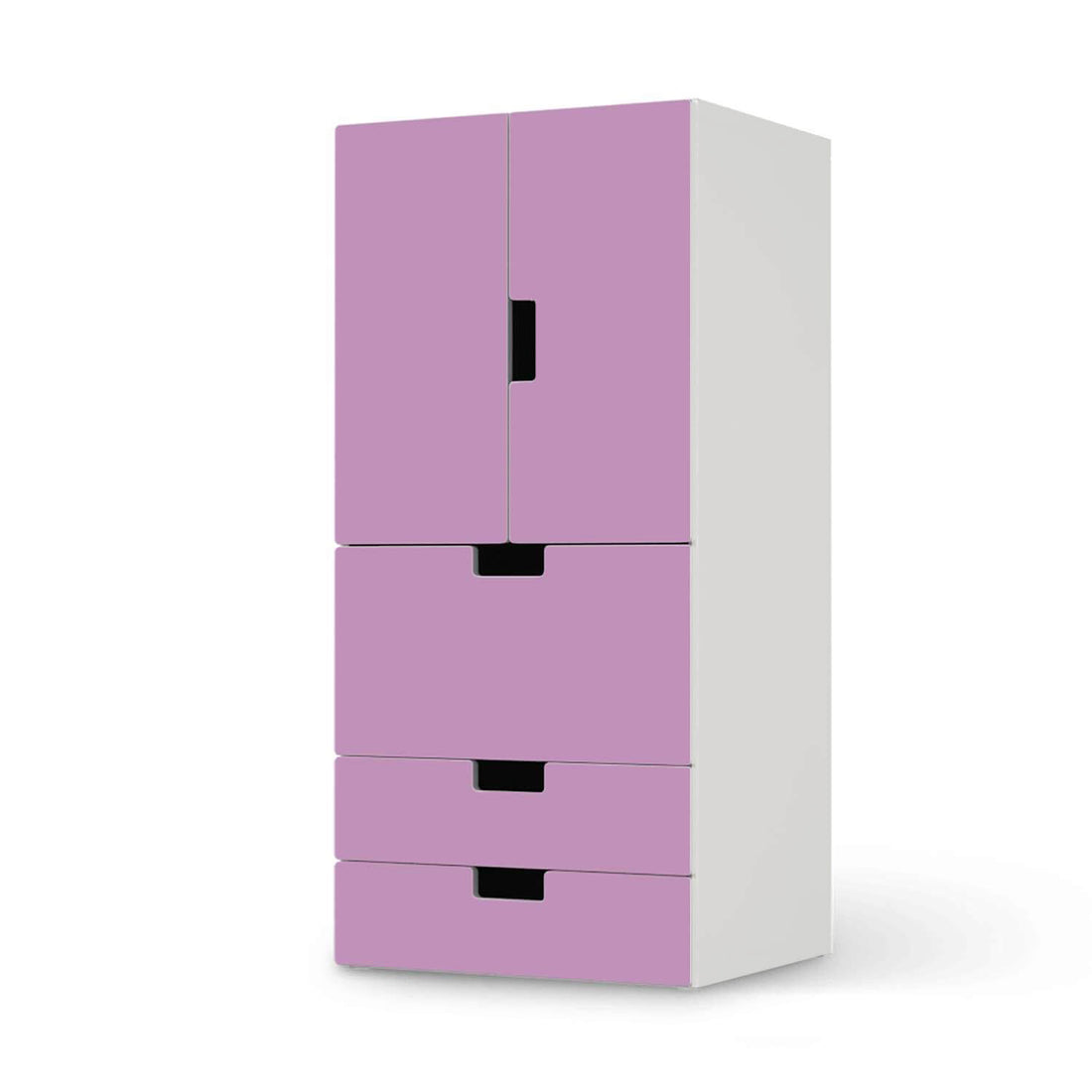 Möbelfolie Flieder Light - IKEA Stuva kombiniert - 3 Schubladen und 2 kleine Türen  - weiss