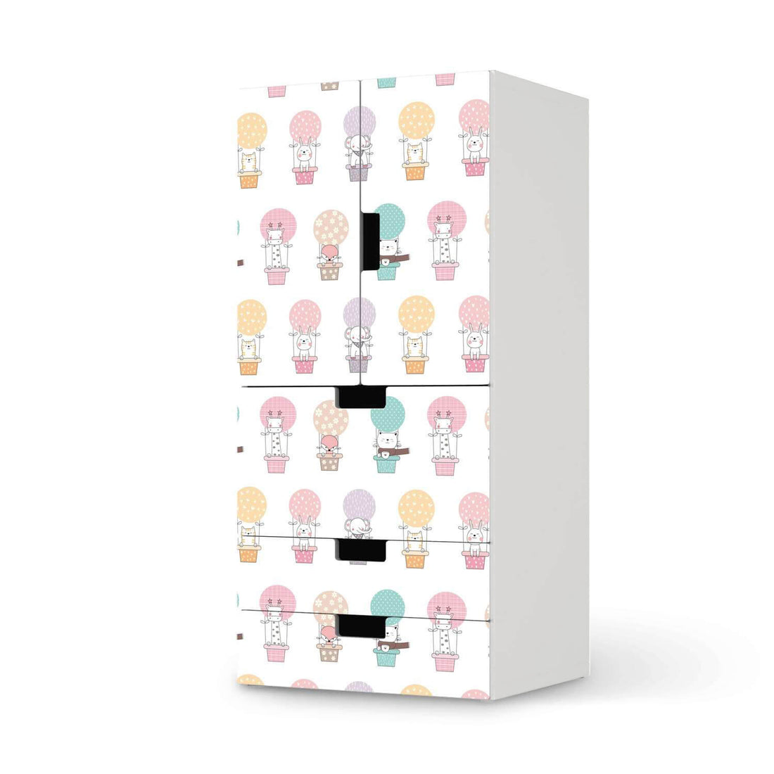 Möbelfolie Flying Animals - IKEA Stuva kombiniert - 3 Schubladen und 2 kleine Türen  - weiss