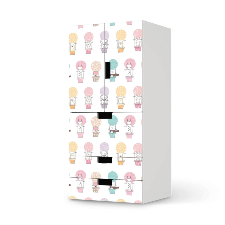 Möbelfolie Flying Animals - IKEA Stuva kombiniert - 3 Schubladen und 2 kleine Türen  - weiss