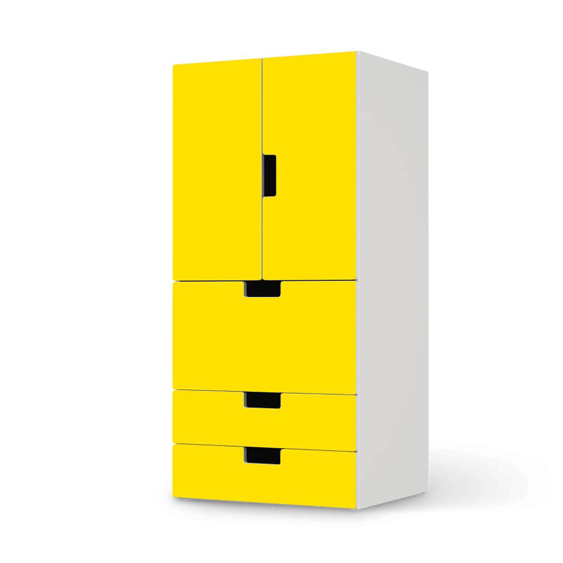 Möbelfolie Gelb Dark - IKEA Stuva kombiniert - 3 Schubladen und 2 kleine Türen  - weiss