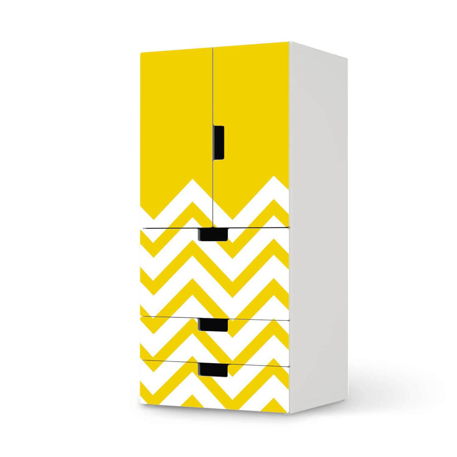Möbelfolie Gelbe Zacken - IKEA Stuva kombiniert - 3 Schubladen und 2 kleine Türen  - weiss