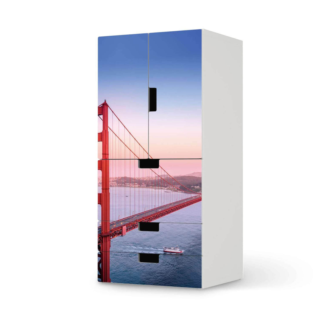Möbelfolie Golden Gate - IKEA Stuva kombiniert - 3 Schubladen und 2 kleine Türen  - weiss