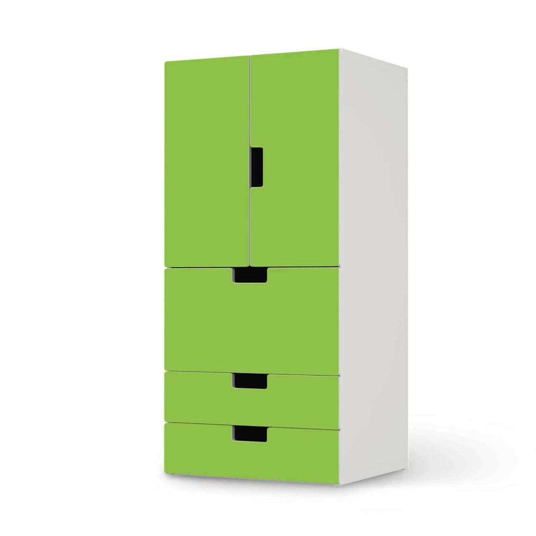 Möbelfolie Hellgrün Dark - IKEA Stuva kombiniert - 3 Schubladen und 2 kleine Türen  - weiss