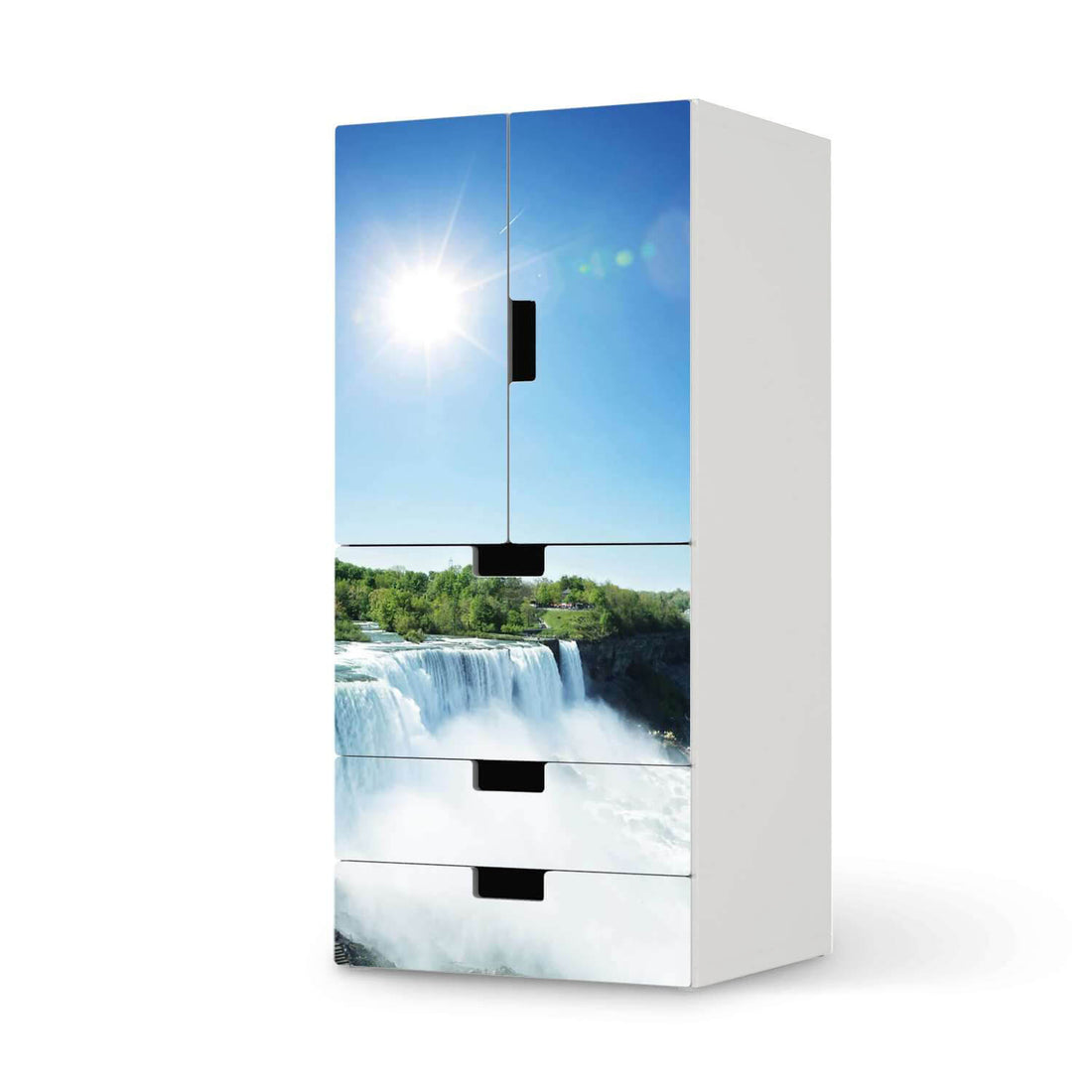 Möbelfolie Niagara Falls - IKEA Stuva kombiniert - 3 Schubladen und 2 kleine Türen  - weiss