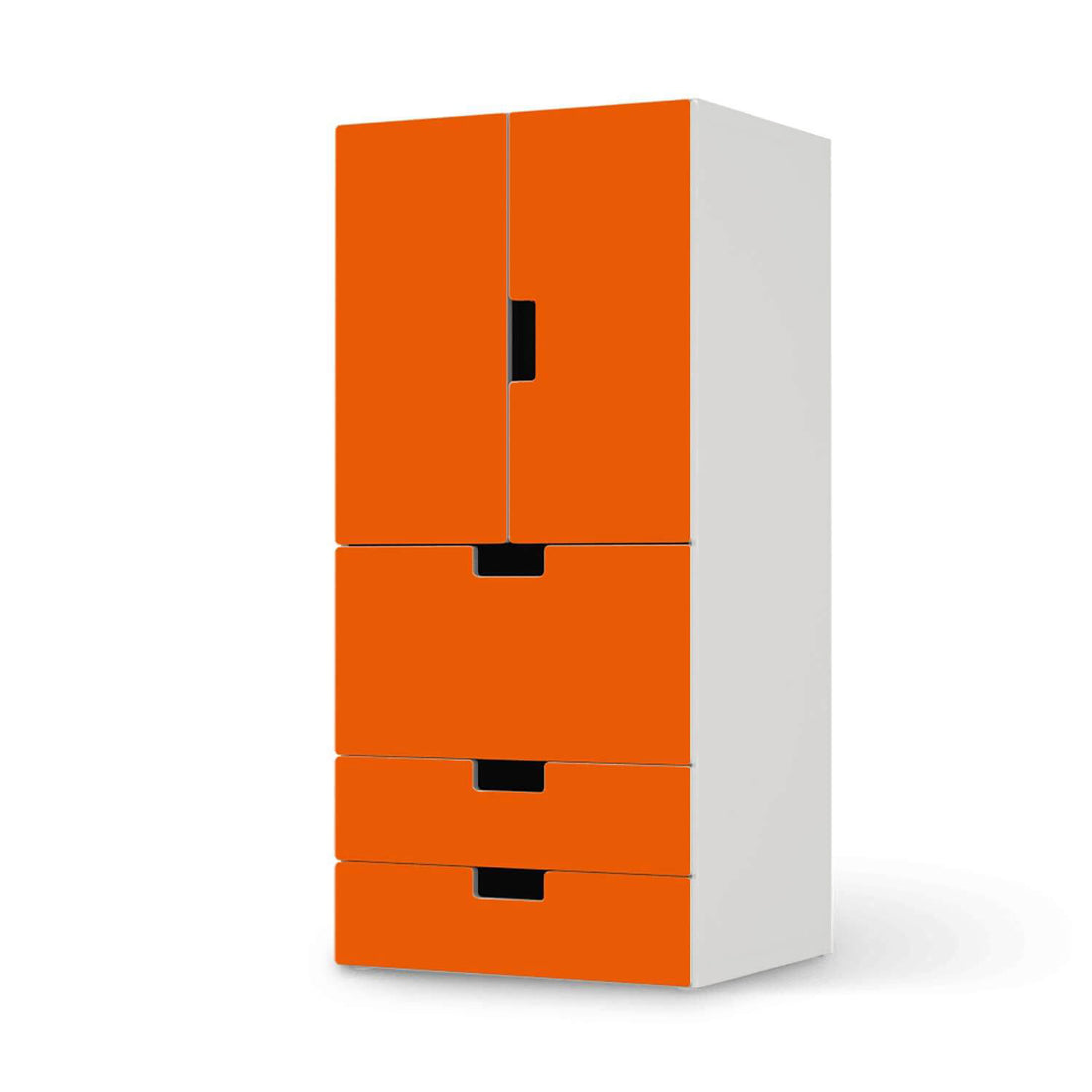 Möbelfolie Orange Dark - IKEA Stuva kombiniert - 3 Schubladen und 2 kleine Türen  - weiss