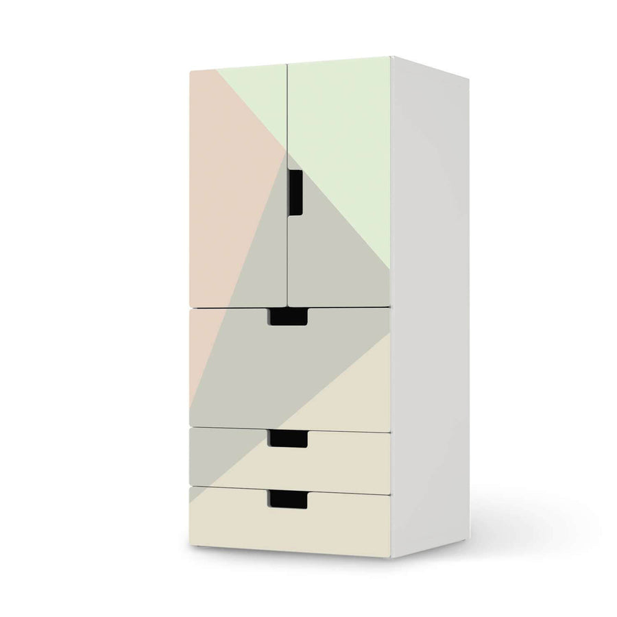Möbelfolie Pastell Geometrik - IKEA Stuva kombiniert - 3 Schubladen und 2 kleine Türen  - weiss