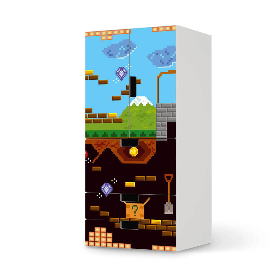 Möbelfolie Pixelmania - IKEA Stuva kombiniert - 3 Schubladen und 2 kleine Türen  - weiss