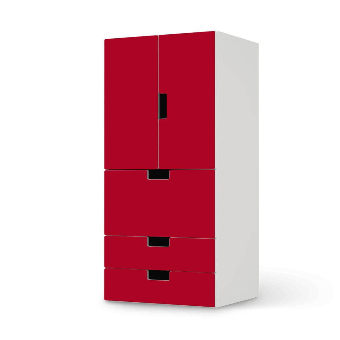 Möbelfolie Rot Dark - IKEA Stuva kombiniert - 3 Schubladen und 2 kleine Türen  - weiss