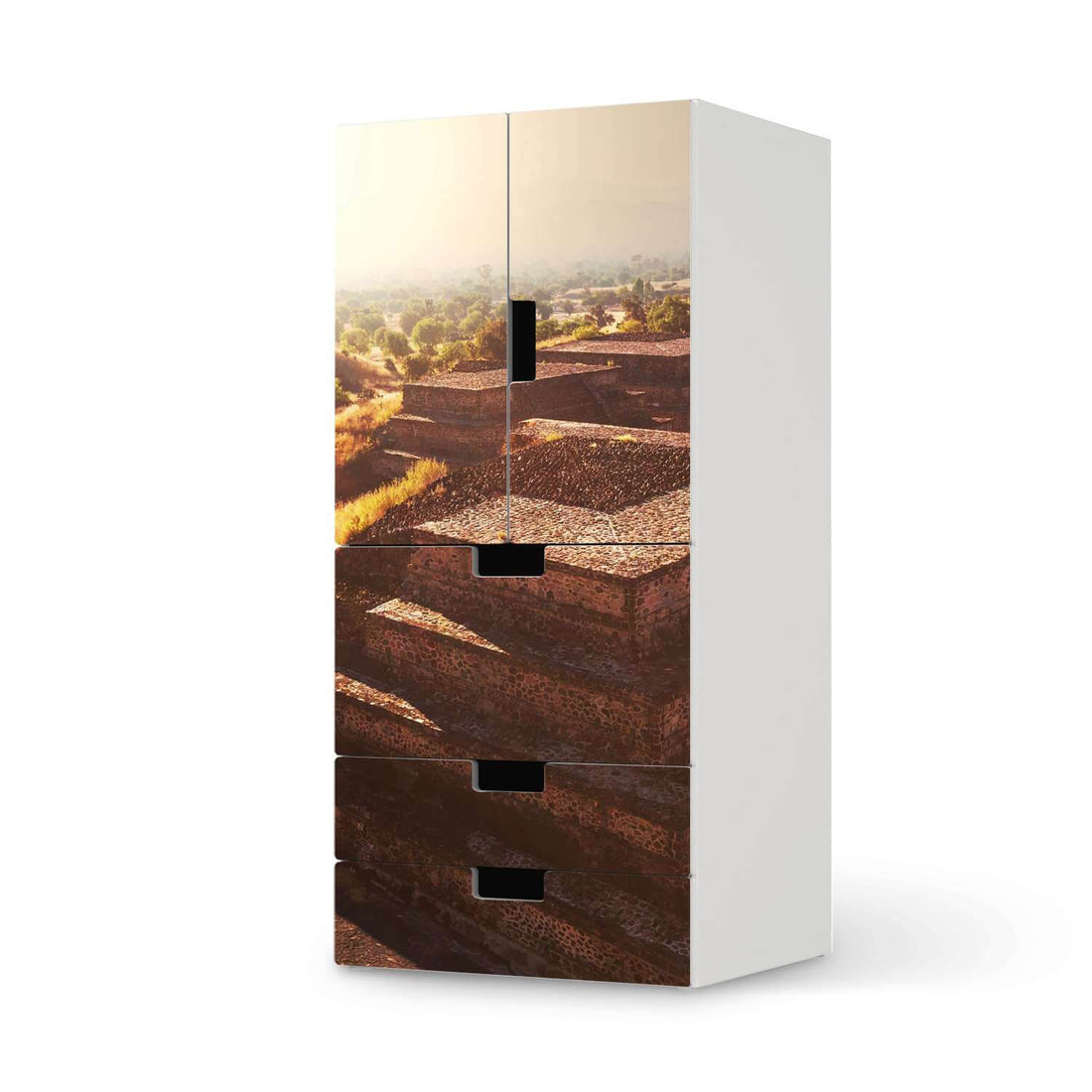 Möbelfolie Teotihuacan - IKEA Stuva kombiniert - 3 Schubladen und 2 kleine Türen  - weiss