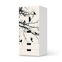 Möbelfolie Tree and Birds 1 - IKEA Stuva kombiniert - 3 Schubladen und 2 kleine Türen  - weiss