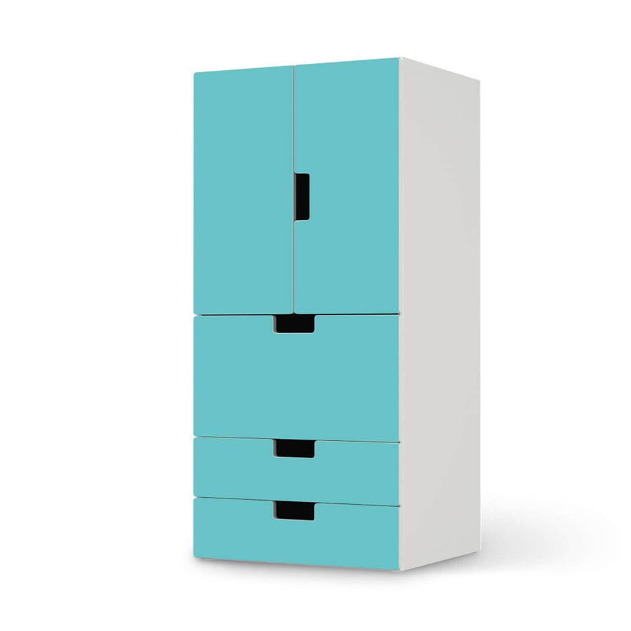 Möbelfolie Türkisgrün Light - IKEA Stuva kombiniert - 3 Schubladen und 2 kleine Türen  - weiss