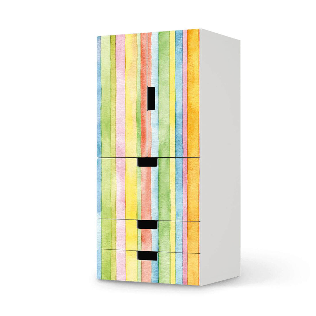 Möbelfolie Watercolor Stripes - IKEA Stuva kombiniert - 3 Schubladen und 2 kleine Türen  - weiss