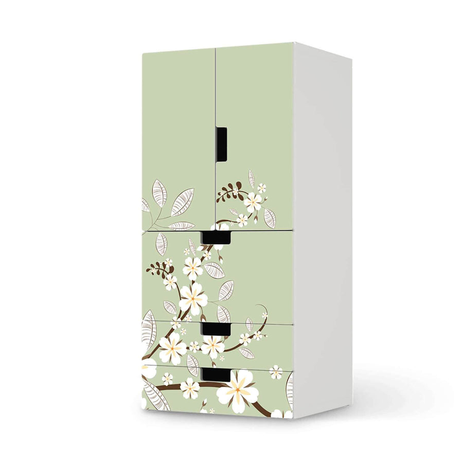 Möbelfolie White Blossoms - IKEA Stuva kombiniert - 3 Schubladen und 2 kleine Türen  - weiss