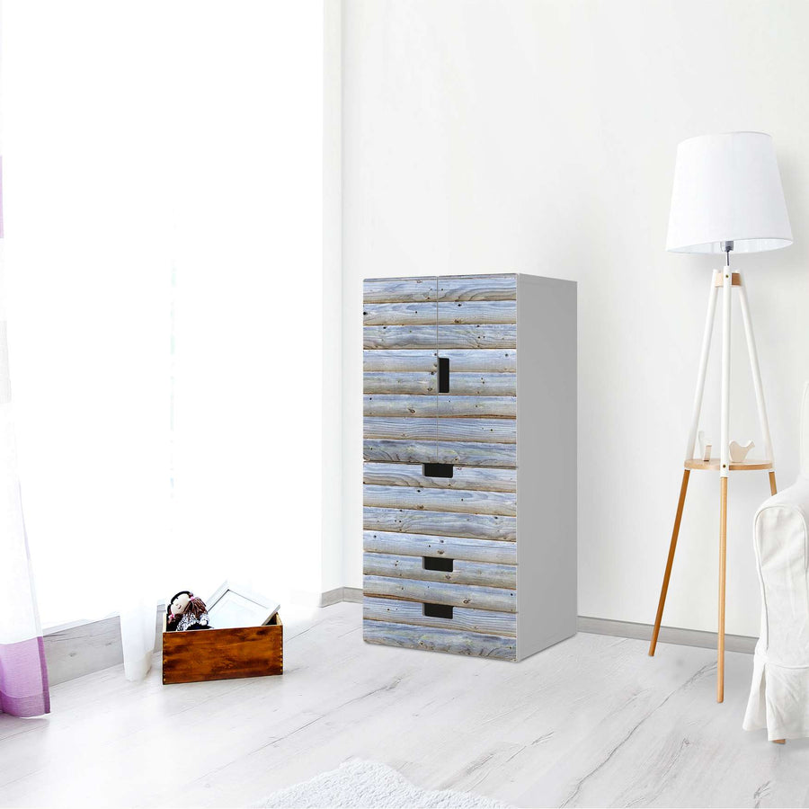 Möbelfolie Greyhound - IKEA Stuva kombiniert - 3 Schubladen und 2 kleine Türen - Wohnzimmer