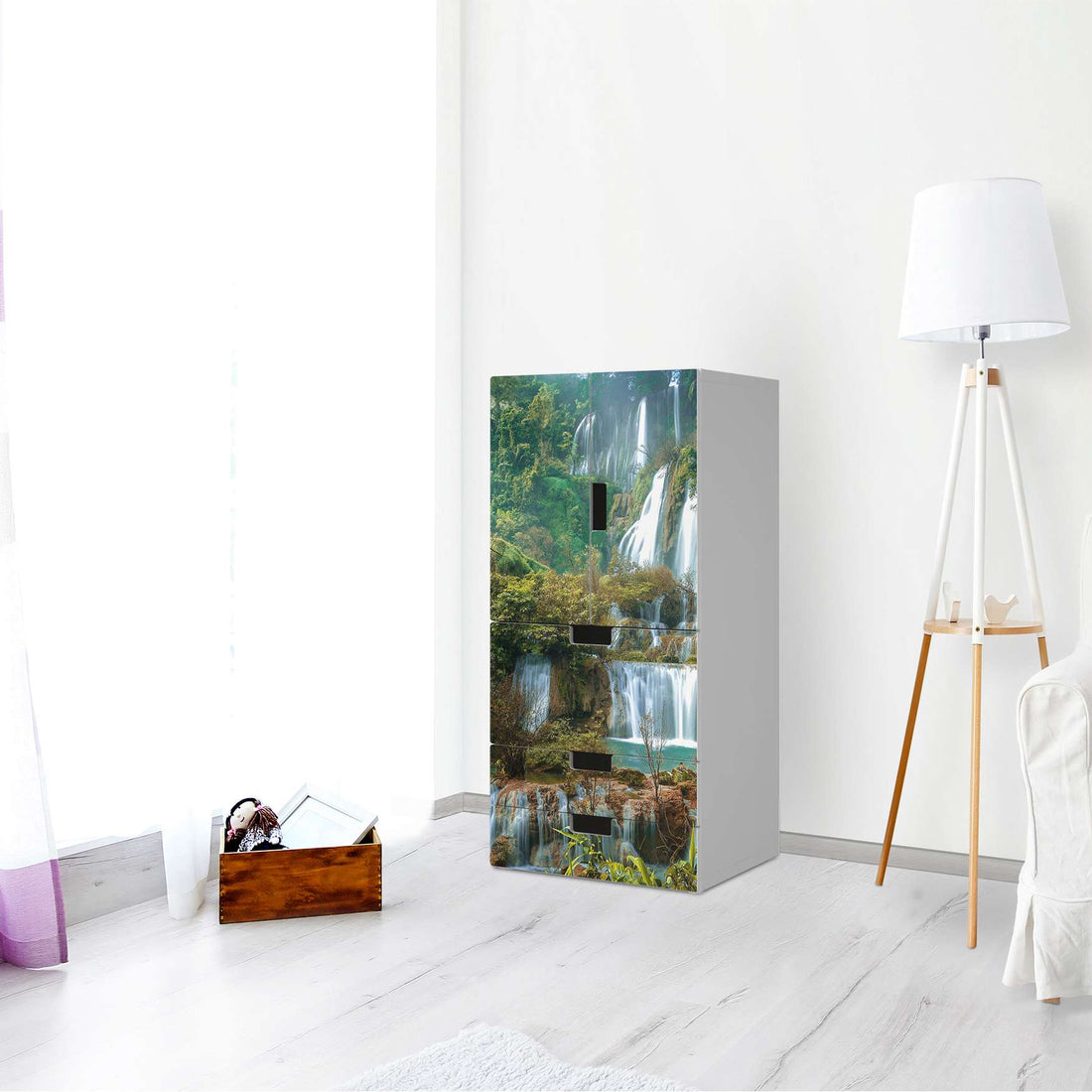Möbelfolie Rainforest - IKEA Stuva kombiniert - 3 Schubladen und 2 kleine Türen - Wohnzimmer