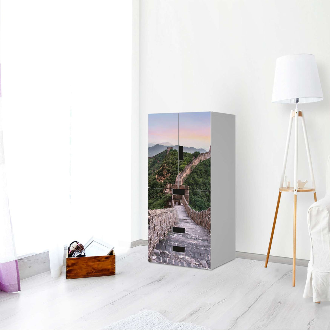 Möbelfolie The Great Wall - IKEA Stuva kombiniert - 3 Schubladen und 2 kleine Türen - Wohnzimmer
