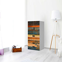 Möbelfolie Wooden - IKEA Stuva kombiniert - 3 Schubladen und 2 kleine Türen - Wohnzimmer