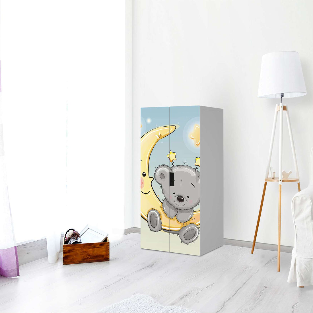 Möbelfolie Teddy und Mond - IKEA Stuva Schrank - 2 große Türen - Kinderzimmer