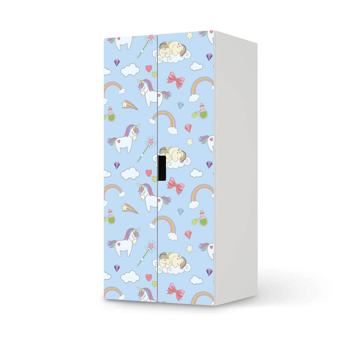Möbelfolie Rainbow Unicorn - IKEA Stuva Schrank - 2 große Türen  - weiss