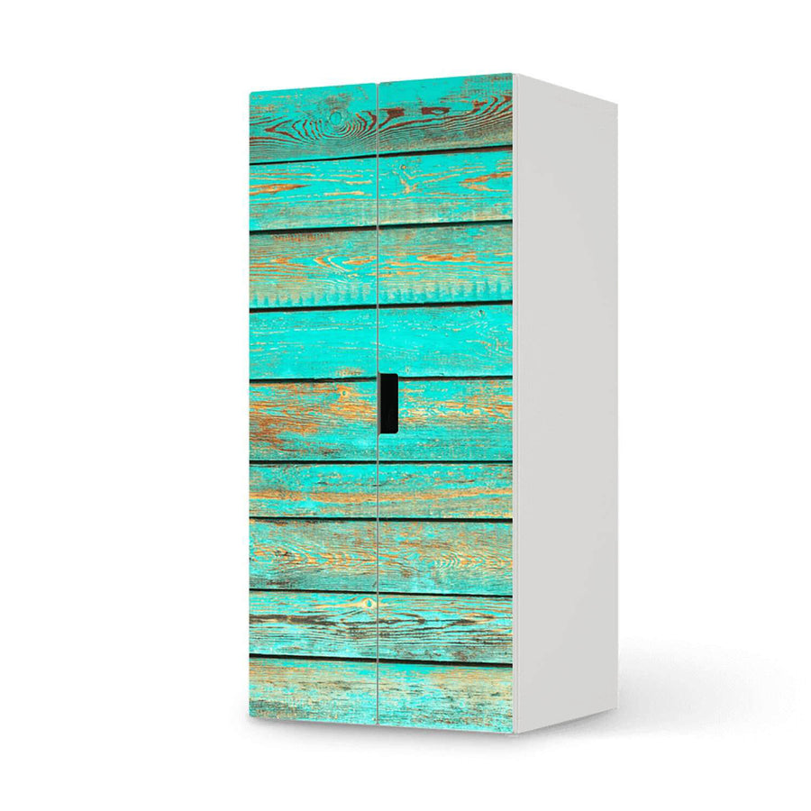 Möbelfolie Wooden Aqua - IKEA Stuva Schrank - 2 große Türen  - weiss