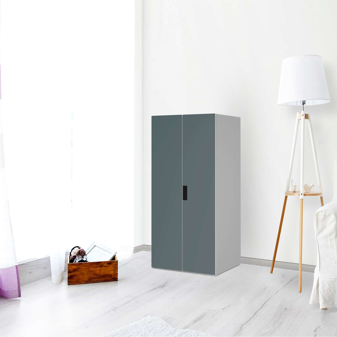 Möbelfolie Blaugrau Light - IKEA Stuva Schrank - 2 große Türen - Wohnzimmer