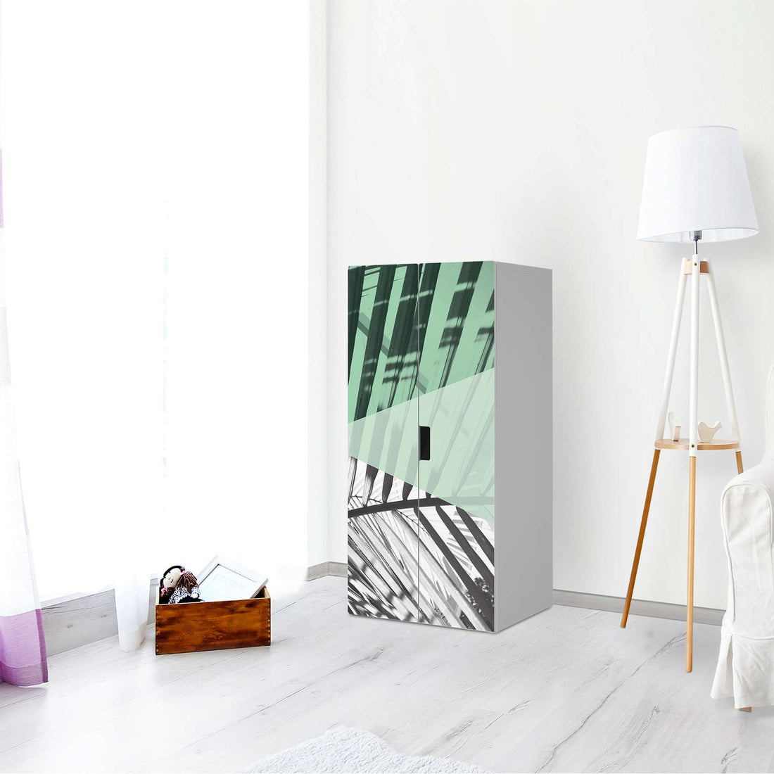 Möbelfolie Palmen mint - IKEA Stuva Schrank - 2 große Türen - Wohnzimmer