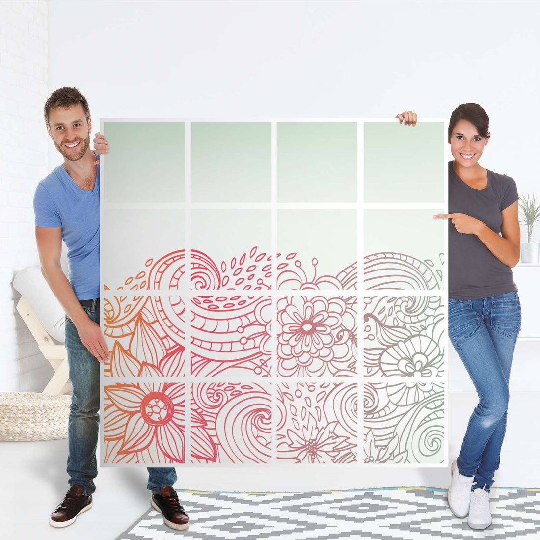 Selbstklebende Folie Floral Doodle - IKEA Expedit Regal 16 Türen - Folie