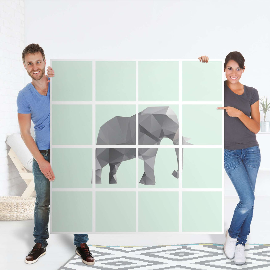 Selbstklebende Folie Origami Elephant - IKEA Expedit Regal 16 Türen - Folie