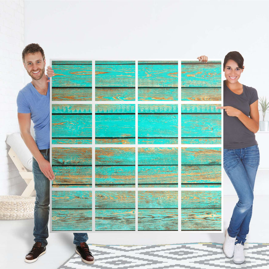 Selbstklebende Folie Wooden Aqua - IKEA Expedit Regal 16 Türen - Folie