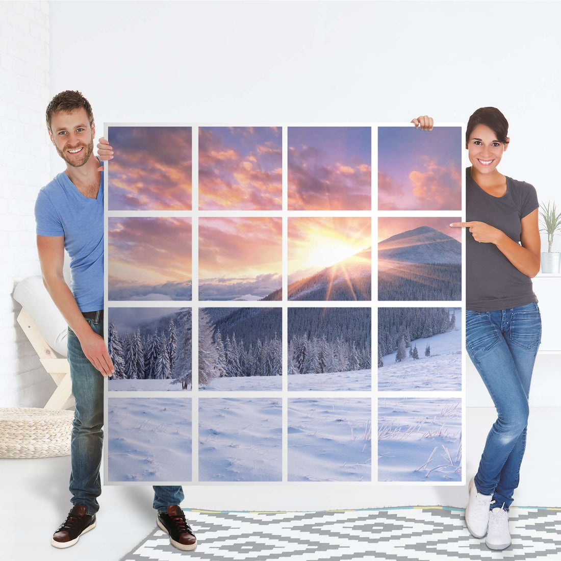 Selbstklebende Folie Zauberhafte Winterlandschaft - IKEA Expedit Regal 16 Türen - Folie
