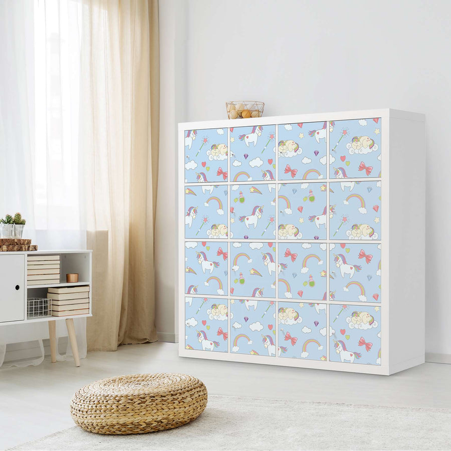 Selbstklebende Folie Rainbow Unicorn - IKEA Expedit Regal 16 Türen - Kinderzimmer