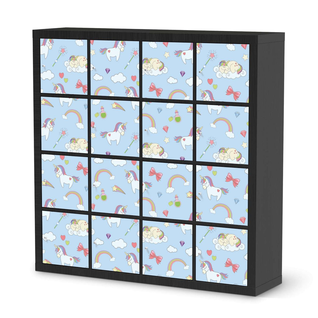 Selbstklebende Folie Rainbow Unicorn - IKEA Expedit Regal 16 Türen - schwarz